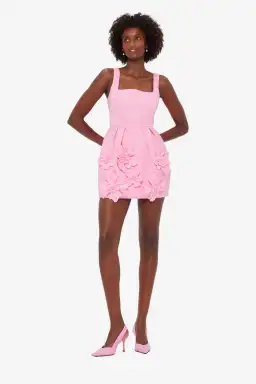 Leo Lin Pip Floral Appliqué Bell Shape Mini Dress Baby Pink Size 8 for rent on The Volte - image 2