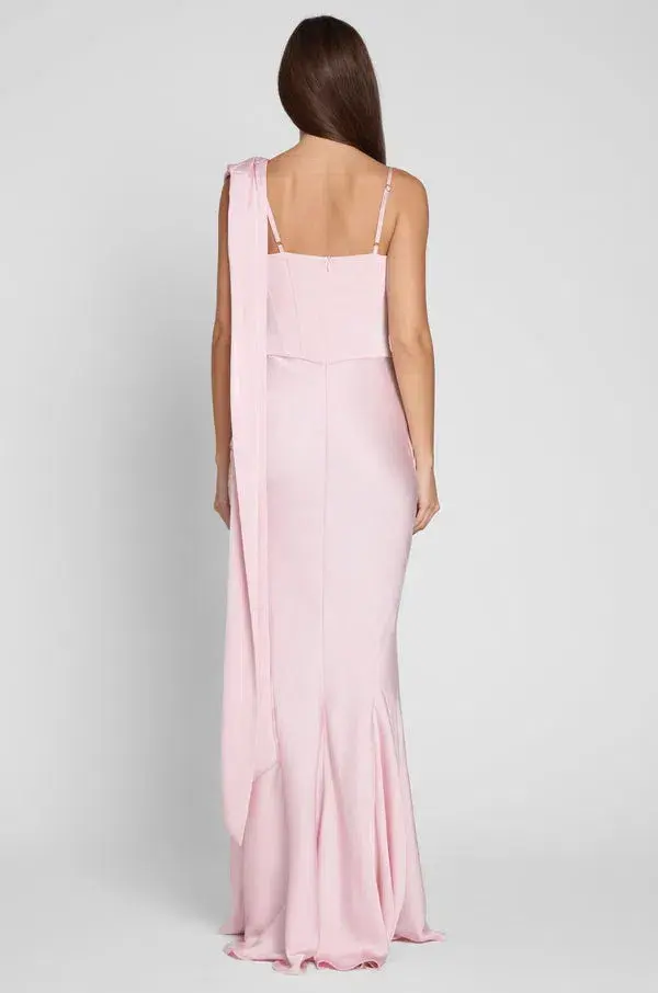LEAU Celine Corset Drape Satin Maxi Gown Pink Size 10 for rent on The Volte - main image