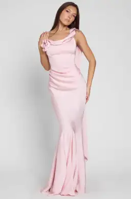 LEAU Celine Corset Drape Satin Maxi Gown Pink Size 10 for rent on The Volte - image 2