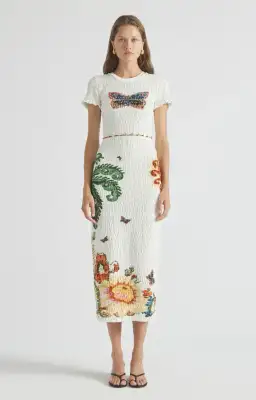 Antipodean Home of the Art Shirred Long Dress Lapis Size 8