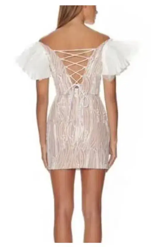 Eliya The Label Trinity Mini Dress Nude/White Size M / Au 10 for rent on The Volte - main image