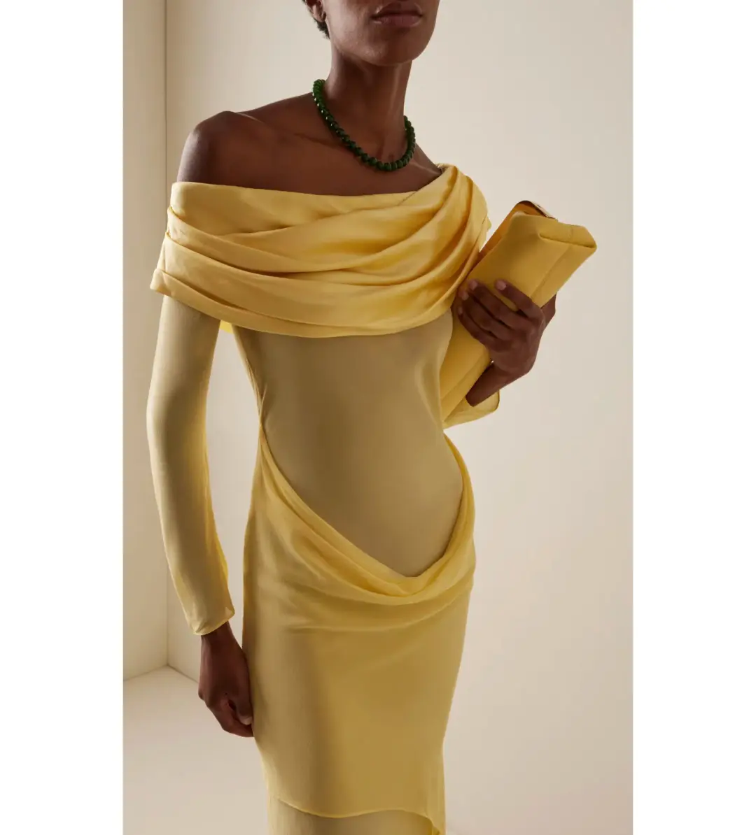 Christopher Esber Exclusive Draped Off-The-Shoulder Silk Maxi Dress Yellow Size 10 for rent on The Volte - main image
