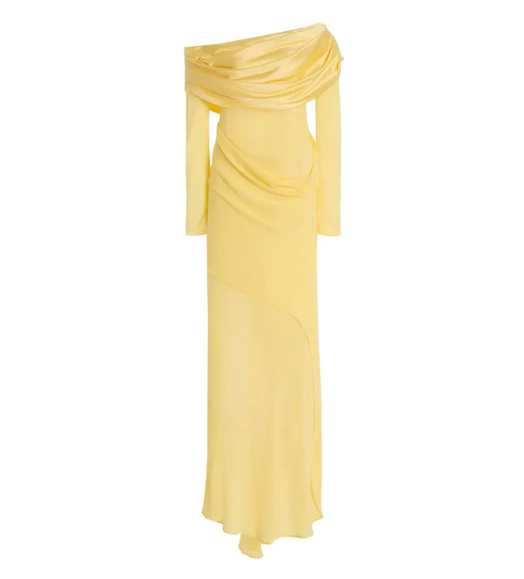 Christopher Esber Exclusive Draped Off-The-Shoulder Silk Maxi Dress Yellow Size 10 for rent on The Volte - main image