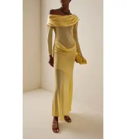 Christopher Esber Exclusive Draped Off-The-Shoulder Silk Maxi Dress Yellow Size 10 for rent on The Volte - image 1