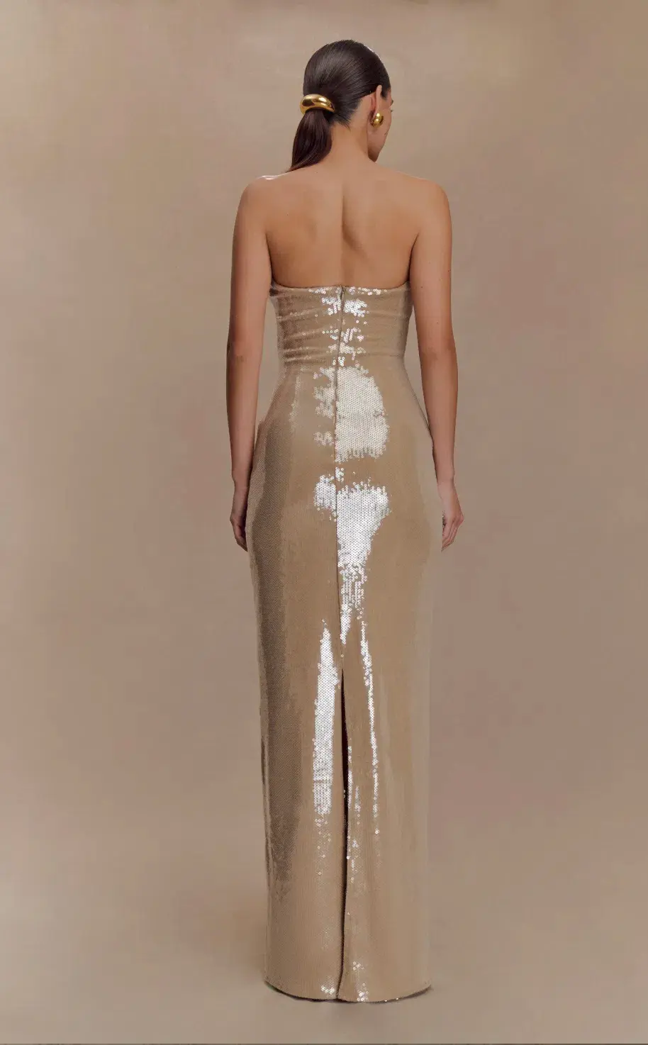 Winston Strapless Sequin Maxi Dress - Taupe for rent on The Volte - main image