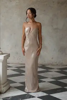 Winston Strapless Sequin Maxi Dress - Taupe for rent on The Volte - image 3