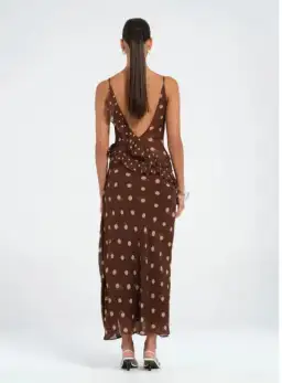 Benni Weston Ruffle Midi Dress Espresso Polka Dot Brown Size M/ AU 10 for rent on The Volte - image 3