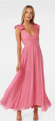 Forever New Selena Ruffle Shoulder Maxi in Pink Size 12 for rent on The Volte - image 1