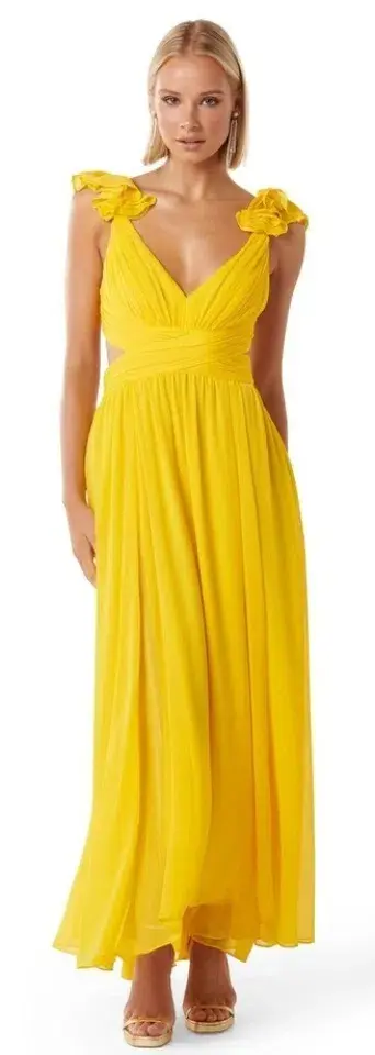 Forever New Selena Ruffle Shoulder Maxi in Yellow Size 10 for rent on The Volte - main image