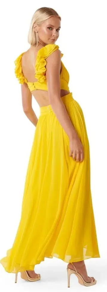 Forever New Selena Ruffle Shoulder Maxi in Yellow Size 10 for rent on The Volte - main image