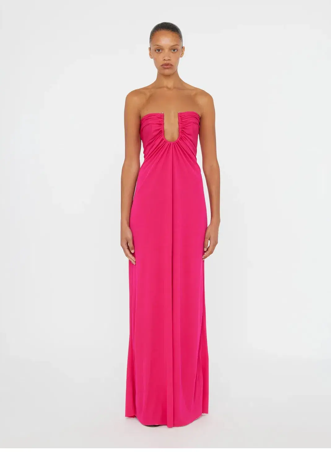 Christopher Esber Arched Palm Strapless Dress Magenta Size 8 for rent on The Volte - main image
