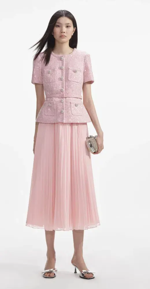 Self Portrait Pink Boucle Midi Dress Size 10 for rent on The Volte - main image