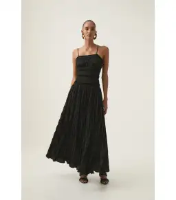 Aje Dewdrop Layered Satin Maxi Gown Black Size AU 10