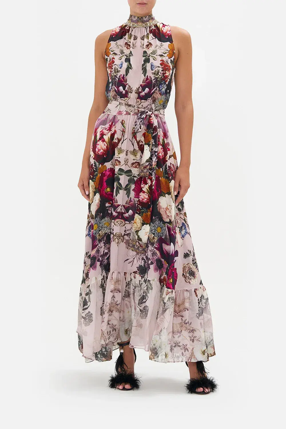 Camilla Necktie Dress with Elasticated Waist Gypsy Rose Floral Pink Size L/AU 14 for rent on The Volte - main image