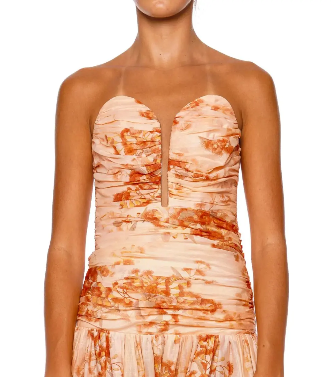 Zimmermann Cascadian Strapless Midi Dress Red Botanical Floral Size 1 / AU 10 for rent on The Volte - main image