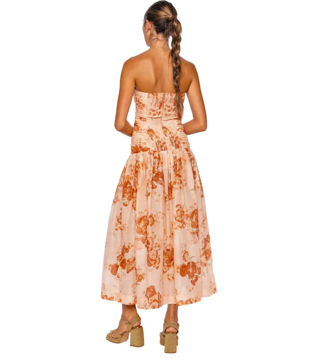 Zimmermann Cascadian Strapless Midi Dress Red Botanical Floral Size 1 / AU 10 for rent on The Volte - main image