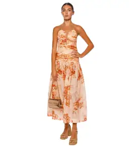 Zimmermann Cascadian Strapless Midi Dress Red Botanical Floral Size 1 / AU 10 for rent on The Volte - image 1