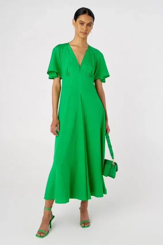 Oroton Cape Sleeve Midi Dress Green Size 10 for rent on The Volte - main image