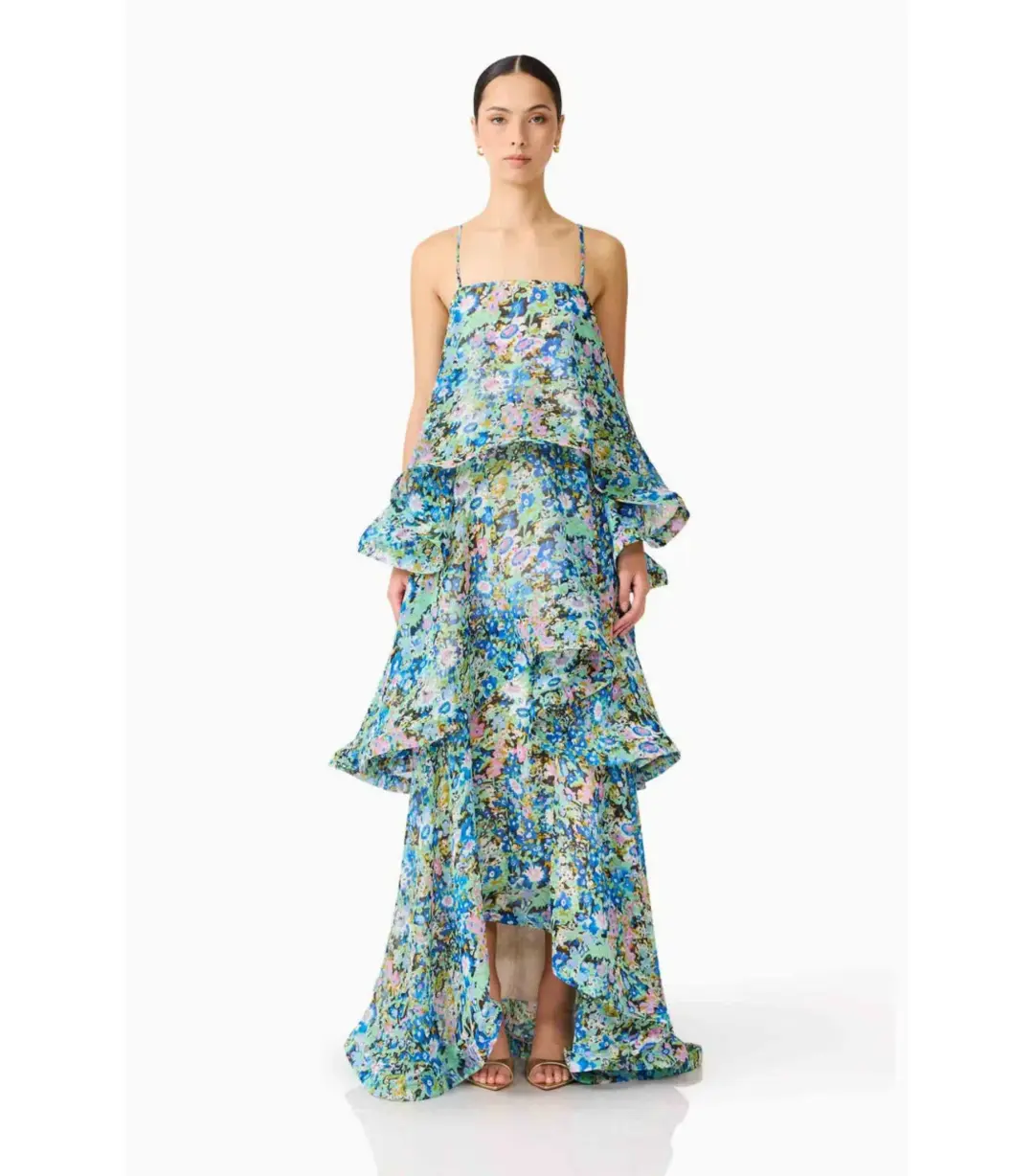 Elliatt Armani Tiered Maxi Dress in Blue Floral Size S / AU 8 for rent on The Volte - main image