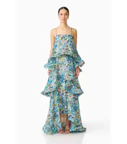 Elliatt Armani Tiered Maxi Dress in Blue Floral Size S / AU 8 for rent on The Volte - image 1