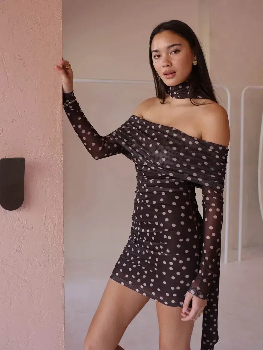 By Nicola By Nicola Boston Mini Dress Chocolate Polka Size 8 for rent on The Volte - main image