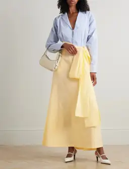 Bernadette Clarence Striped Seersucker Maxi Dress in Blue/White Striped and Yellow Size AU 14