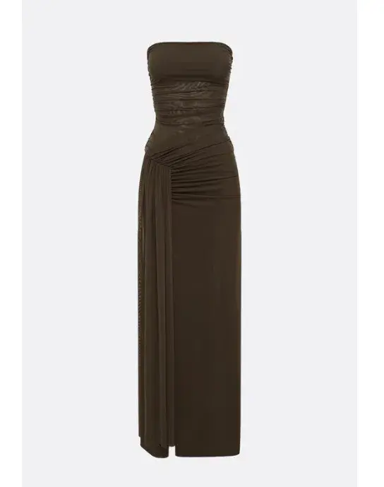 Bec & Bridge Ida Strapless Maxi Gown in Chocolate Brown Size AU 6 for rent on The Volte - main image