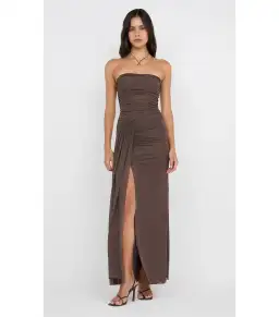 Bec & Bridge Ida Strapless Maxi Gown in Chocolate Brown Size AU 6 for rent on The Volte - image 1