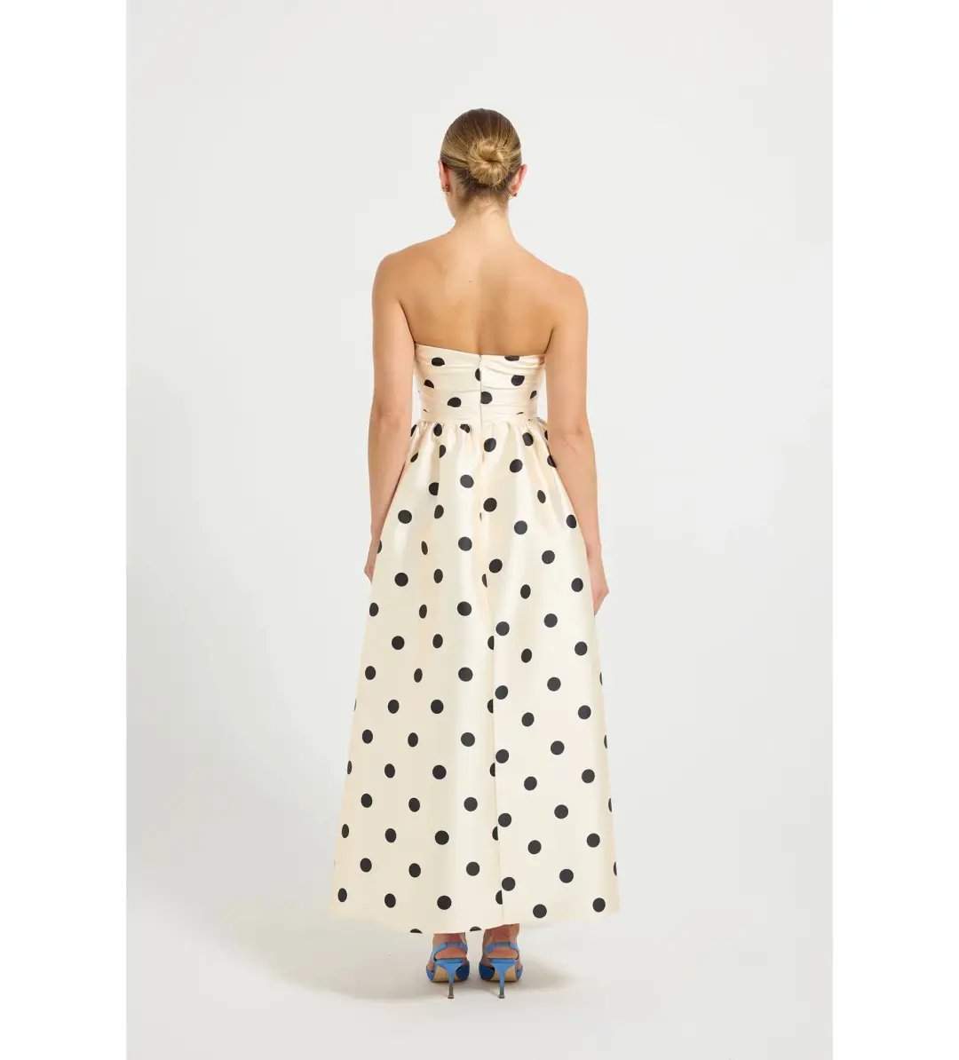 Pasduchas Dottie Strapless Midi Dress in Cream/ Black Size AU 10 for rent on The Volte - main image