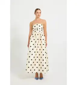 Pasduchas Dottie Strapless Midi Dress in Cream/ Black Size AU 10 for rent on The Volte - image 1