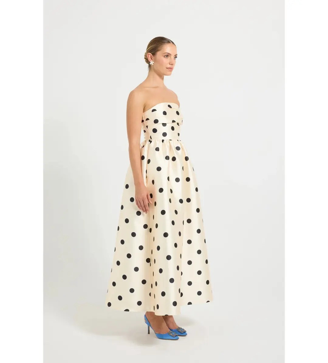 Pasduchas Dottie Strapless Midi Dress in Cream/ Black Size AU 10 for rent on The Volte - main image