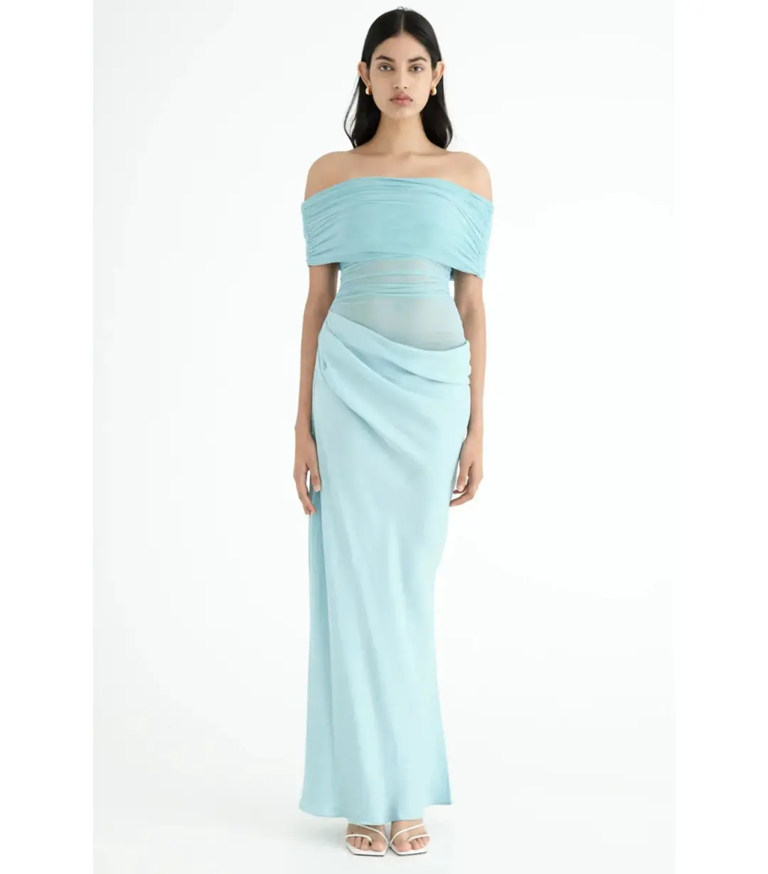 Benni Nico Off Shoulder Maxi Dress Aqua Size AU 6 for rent on The Volte - main image