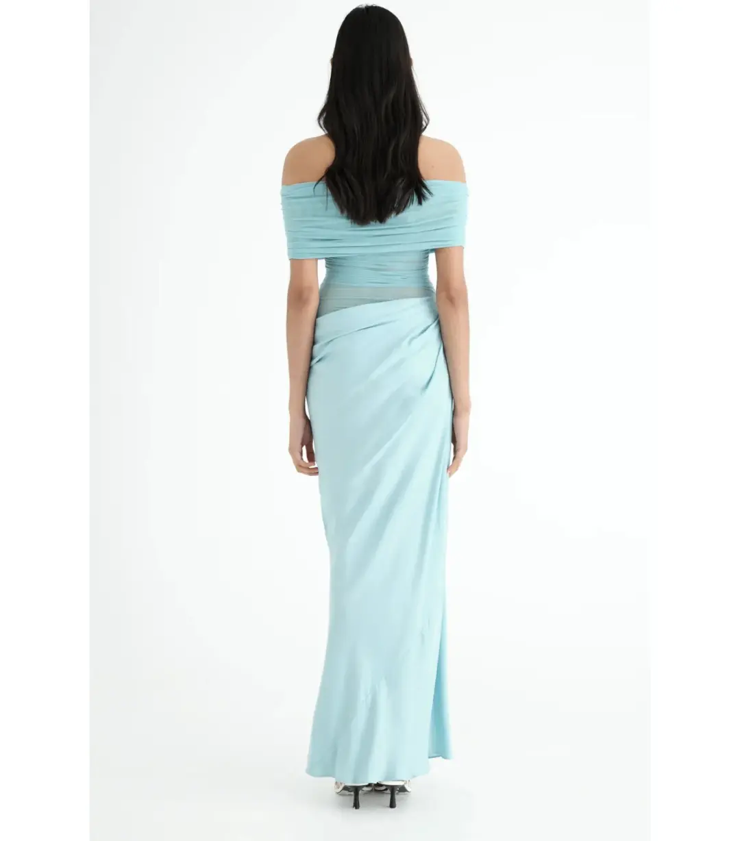 Benni Nico Off Shoulder Maxi Dress Aqua Size AU 6 for rent on The Volte - main image