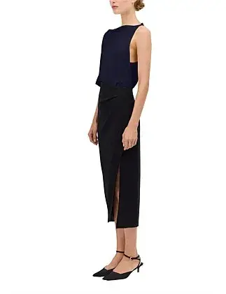 Bianca Spender Navy Satin Crepe Roma Top Navy Size 10 for rent on The Volte - main image