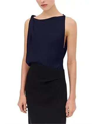Bianca Spender Navy Satin Crepe Roma Top Navy Size 10 for rent on The Volte - main image