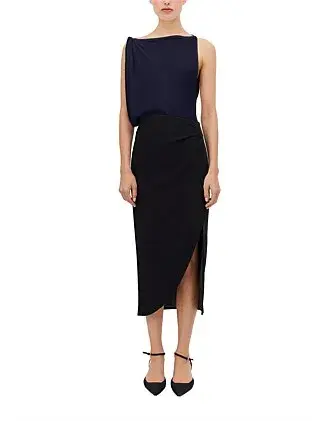 Bianca Spender Navy Satin Crepe Roma Top Navy Size 10 for rent on The Volte - main image
