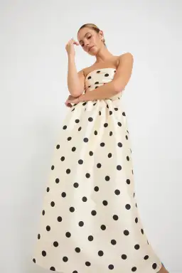 Pasduchas Dottie Strapless Midi Dress Cream Size 10 for rent on The Volte - image 1