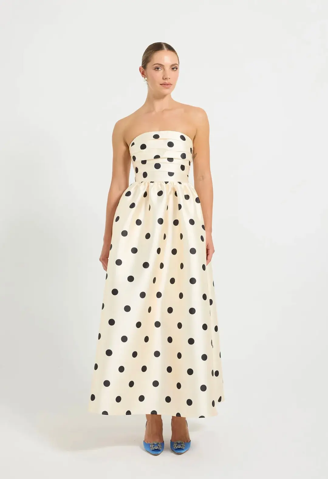 Pasduchas Dottie Strapless Midi Dress Cream Size 10 for rent on The Volte - main image