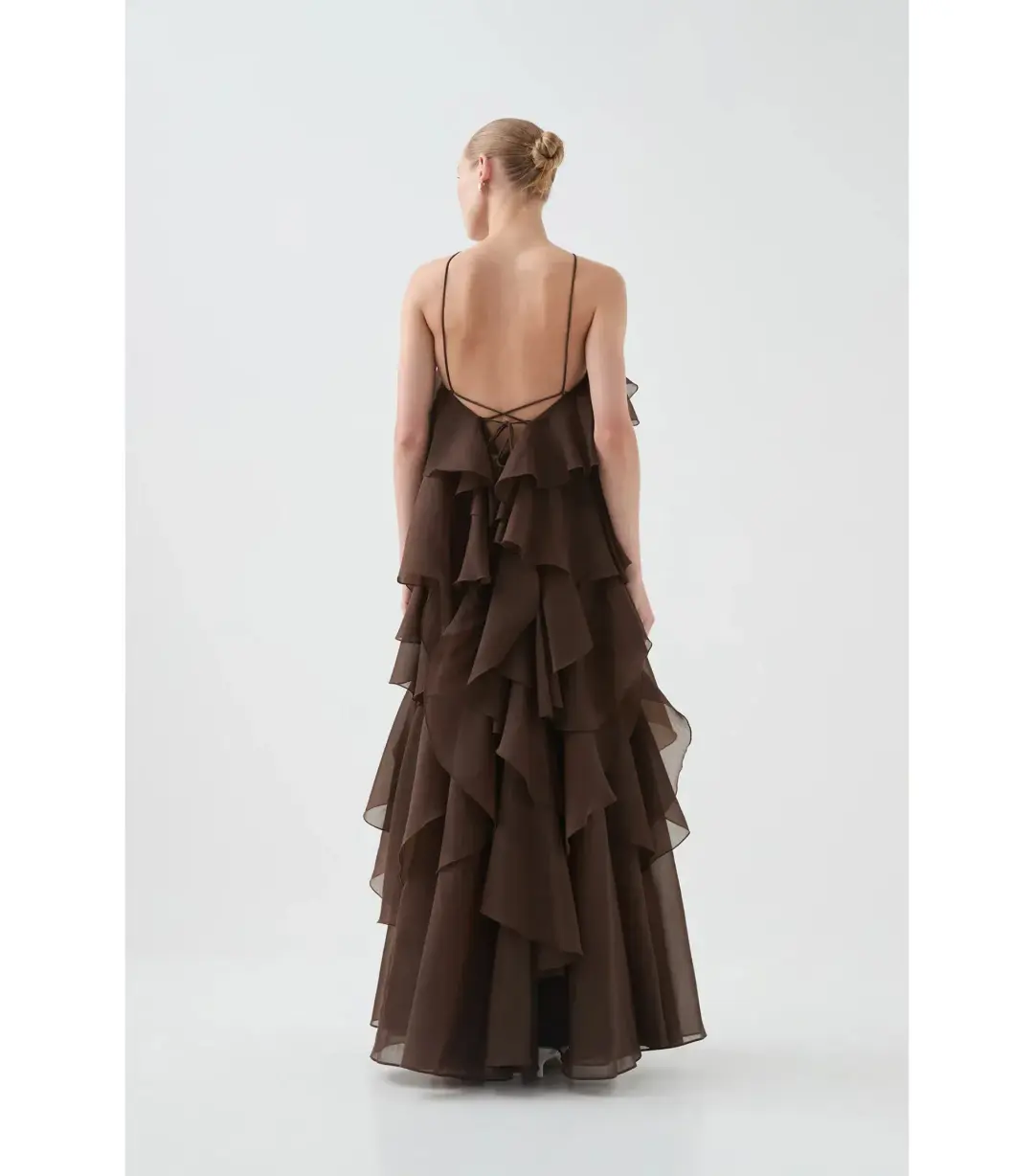 Aje Pandorea Layered Maxi Dress Carob Chocolate Brown Size AU 16 for rent on The Volte - main image