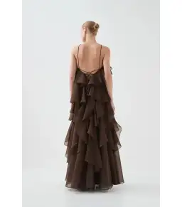 Aje Pandorea Layered Maxi Dress Carob Chocolate Brown Size AU 16 for rent on The Volte - image 2
