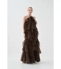 Aje Pandorea Layered Maxi Dress Carob Chocolate Brown Size AU 16 for rent on The Volte - image 3