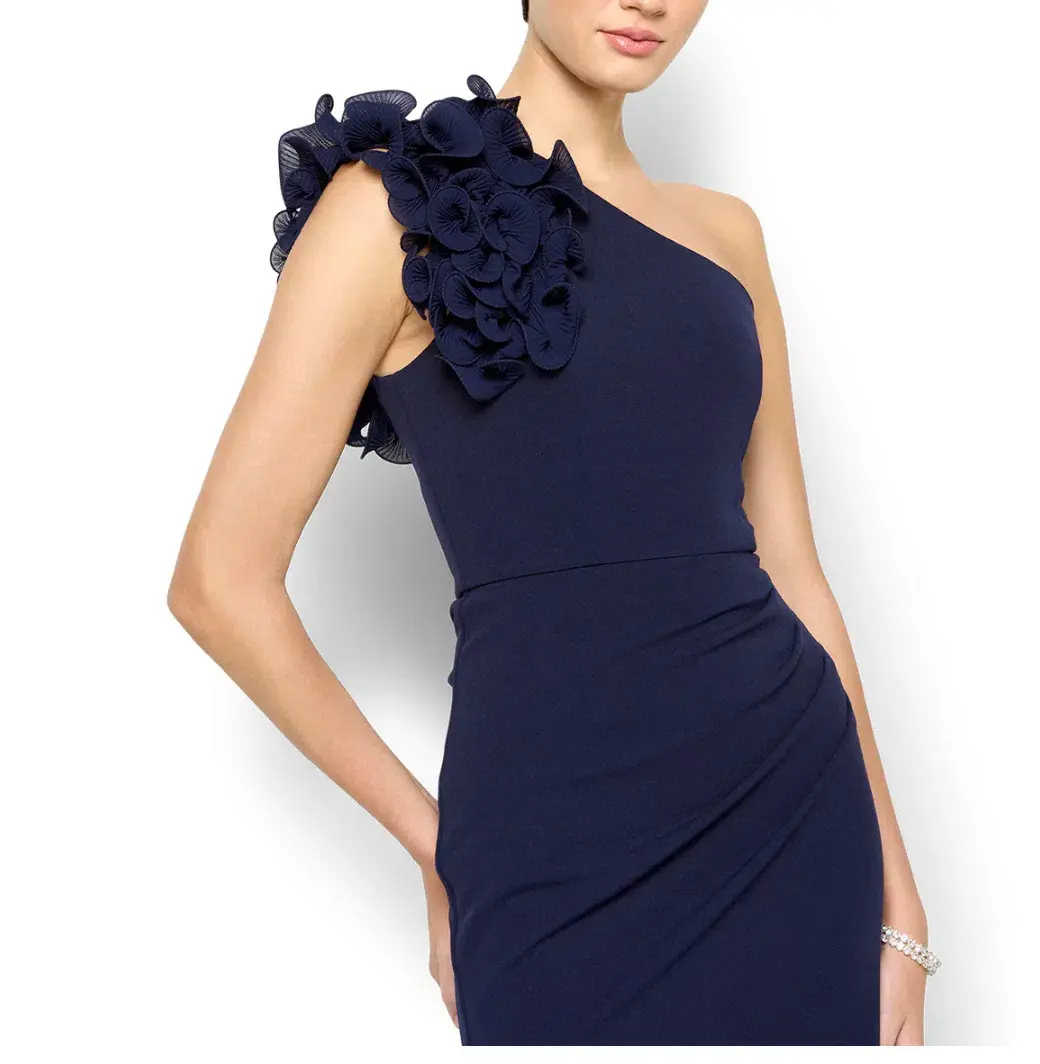 Montique Elle Navy One Shoulder Gown Blue Size 10 for rent on The Volte - main image