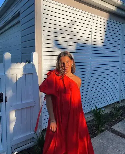 Oroton One Shoulder Bow Dress Red Size 8 for rent on The Volte - main image