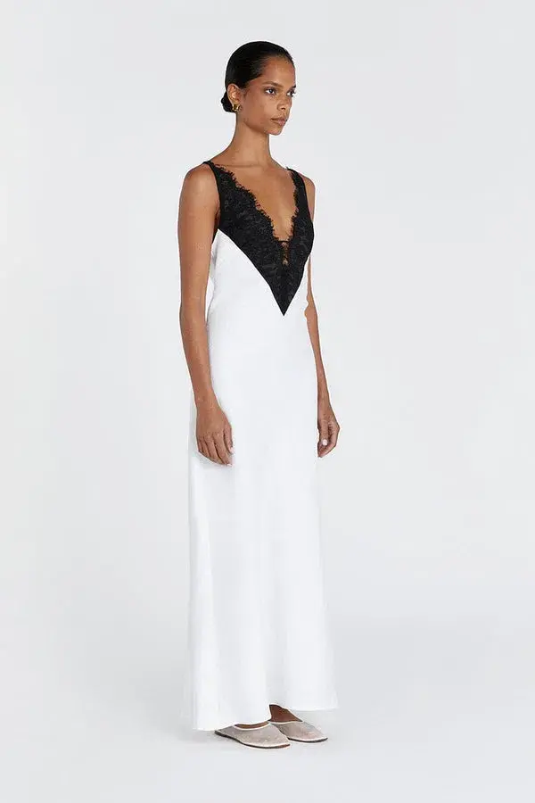 DISSH Hazel White Lace Linen Midi Dress for rent on The Volte - main image