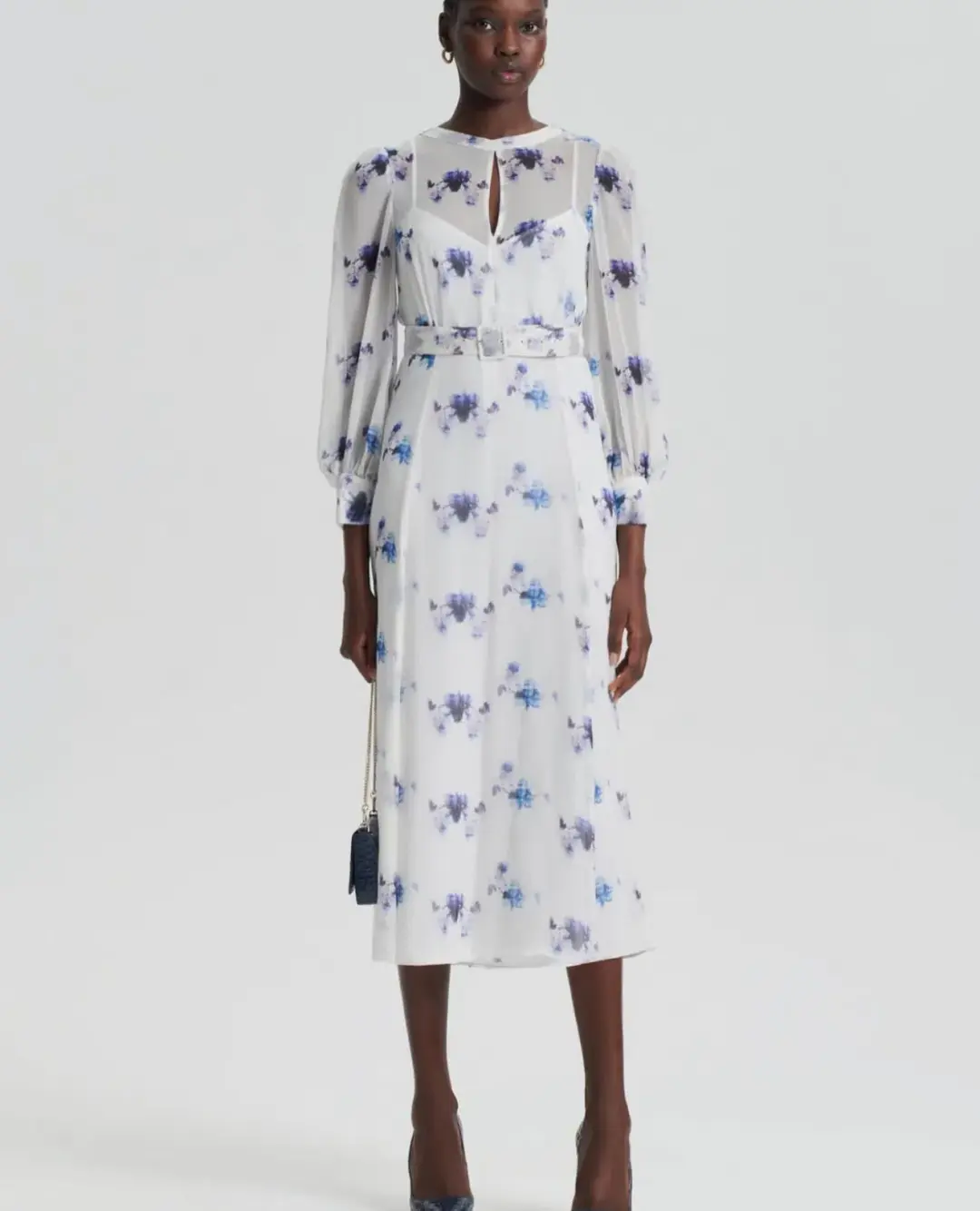 Scanlan Theodore Silk Georgette White Ink Dress Size 8 for rent on The Volte - main image