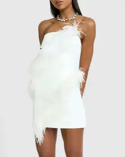 By Johnny Sadira Spiral Feather Mini Dress White Size 8
