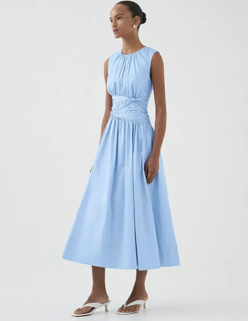 Aje Agatha Knot Midi Dress Powder Blue Size AU 12 for rent on The Volte - main image