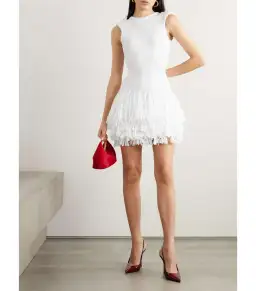 Aje Rushes Raffia Knit Mini Dress in White Size AU 10 for rent on The Volte - image 1