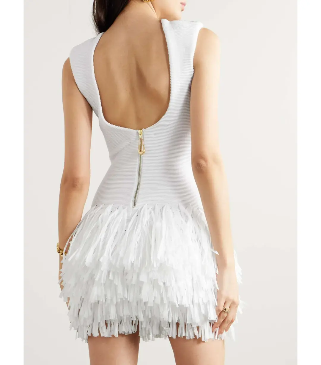 Aje Rushes Raffia Knit Mini Dress in White Size AU 10 for rent on The Volte - main image