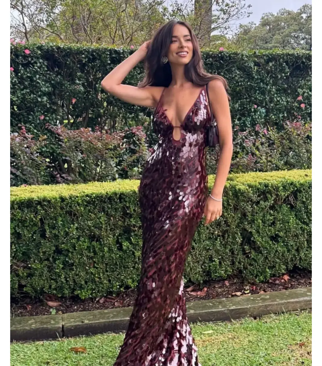 Misha Sapphire Sequin Maxi Dress in Fig Size S / AU 8 for rent on The Volte - main image